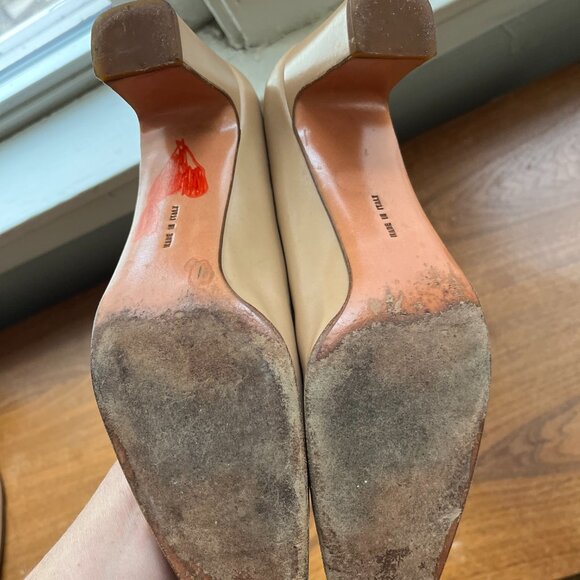 ferragamo 8.5 AA 90s bessette mcm minimalist tan heels - Picture 3 of 4